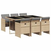 7-delige Tuinset met kussens poly rattan gemengd beige - thumbnail