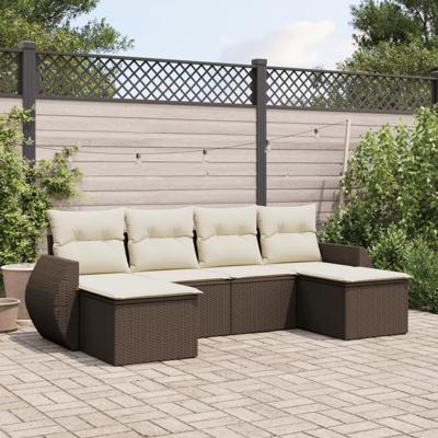 6-delige Loungeset met kussens poly rattan bruin - thumbnail