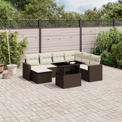 8-delige Loungeset met kussens poly rattan bruin