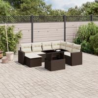 8-delige Loungeset met kussens poly rattan bruin - thumbnail
