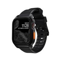 Nomad Rugged Band compatibel met Apple Watch armbanden serie 8, 7, 6, 5, 4 en SE, waterdichte horlogeband 45/44 mm, zwart/ultra oranje knopen, rubber, Rubber - thumbnail