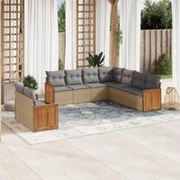 9-delige Loungeset met kussens poly rattan beige - thumbnail