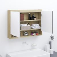 Badkamerkast met spiegel 80x15x60 cm MDF wit en eikenkleurig - thumbnail