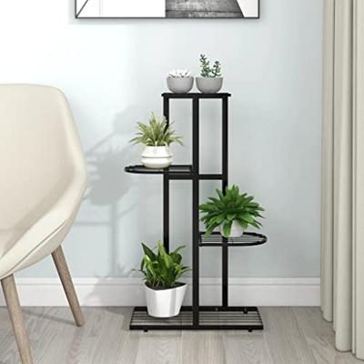 VidaXL Bloemenstandaard met 4 lagen 43x22x76 cm metaal zwart VidaXL Bloemenstandaard met 4 lagen 43x22x76 cm metaal zwart
