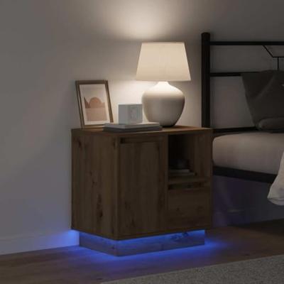 Nachtkastje met lade artisanaal eikenkleurig 50 x 34.5 x 50 cm.