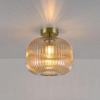 Plafondlamp Virello ambra - E27-fitting - Bol van geribbeld amberkleurig glas - Vulkaanvormige gouden drager - IP20 voor binnen - thumbnail