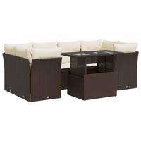 7-delige Loungeset met kussens poly rattan bruin - thumbnail