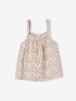 Meisjesblouse met schouderbandjes van katoengaas wit, bedrukt - thumbnail
