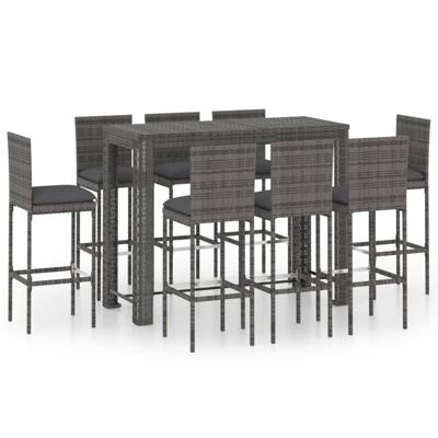 9-delige Tuinbarset met antracietkleurige kussens poly rattan
