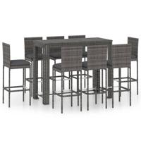 9-delige Tuinbarset met antracietkleurige kussens poly rattan - thumbnail