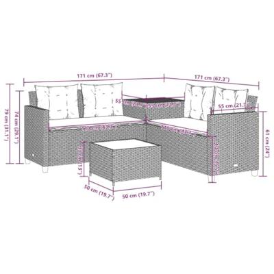 Tuinbank met tafel en kussens L-vormig poly rattan lichtgrijs Tuinbank met tafel en kussens L-vormig poly rattan lichtgrijs