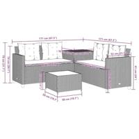 Tuinbank met tafel en kussens L-vormig poly rattan lichtgrijs - thumbnail