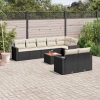 9-delige Loungeset met kussens poly rattan zwart - thumbnail