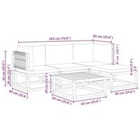 5-delige Loungeset met kussens massief acaciahout - thumbnail