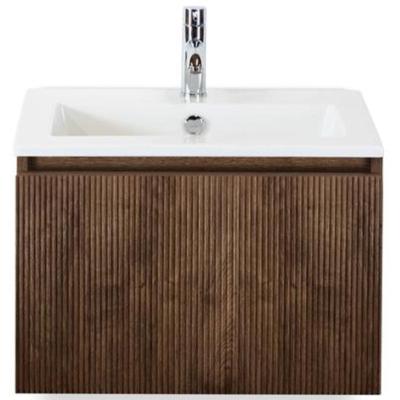 Frozen 3D Badmeubelset 60 cm - Greeplijst in Kleur - Dark Oak - Keramische Wastafel Wit 1 Kraangat