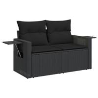 6-delige Loungeset met kussens poly rattan zwart - thumbnail