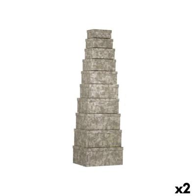 Set van opstapelbare opbergboxen Strepen Antraciet Karton (2 Stuks)