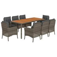 9-delige Tuinset met kussens poly rattan grijs - thumbnail