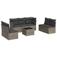 7-delige Loungeset met kussens poly rattan grijs - thumbnail