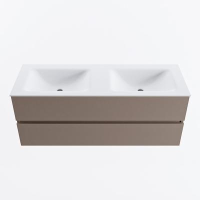 MONDIAZ VICA 130cm badmeubel onderkast Smoke 2 lades. Wastafel CLOUD dubbel 2 kraangaten, kleur Talc.