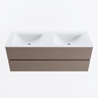 MONDIAZ VICA 130cm badmeubel onderkast Smoke 2 lades. Wastafel CLOUD dubbel 2 kraangaten, kleur Talc. - thumbnail