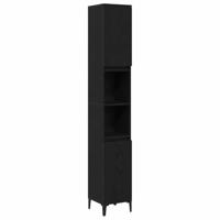 Badkamerkast Zwart Eiken 30 x 30 x 190 cm Bewerkt hout - thumbnail