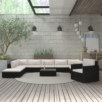 11-delige Loungeset met kussens poly rattan zwart