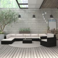 11-delige Loungeset met kussens poly rattan zwart - thumbnail