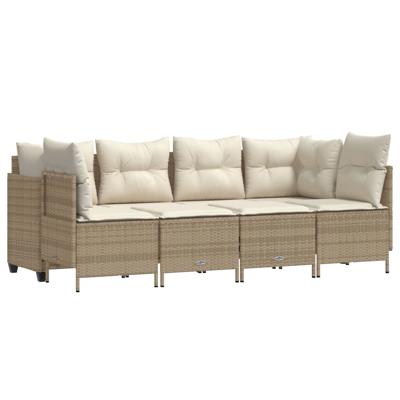 5-delige Loungeset met kussens poly rattan beige - thumbnail