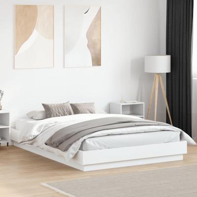Bedframe LED massief hout wit 120x200 cm