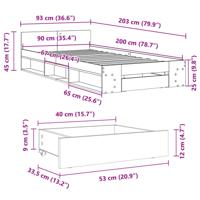 Bedframe met lade bewerkt hout betongrijs 90x200 cm - thumbnail