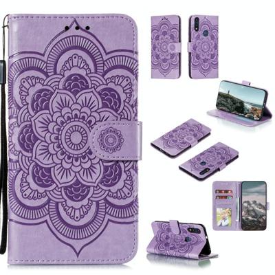 Voor Motorola Moto E6s (2020) Mandala Embossing Pattern Horizontale Flip PU Lederen Case met Holder & Card Slots & Walle & Lanyard(Paars)