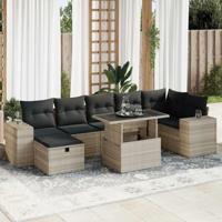 5-delige Loungeset met kussens poly rattan lichtgrijs - thumbnail
