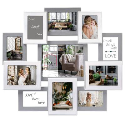 Haes Deco Houten Galerie / multi fotolijst Valence in de kleuren grijs en wit voor foto 20x25, 4 foto's 13x18 en 6 foto's 10x15 (formaat 69x63 cm) - M