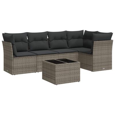 6-delige Loungeset met kussens poly rattan grijs - thumbnail