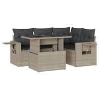 5-delige Loungeset met kussens poly rattan lichtgrijs - thumbnail