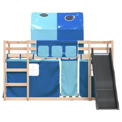 Stapelbed met glijbaan en gordijnen blauw 90x200 cm