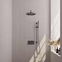 Brauer Gunmetal Edition Thermostatische Regendoucheset Inbouw - Hoofddouche 30 cm - Gebogen Wandarm - Met Drukknoppen - Handdouche Staaf - Doucheslang - Geintegreerde Glijstang - Gunmetal - thumbnail