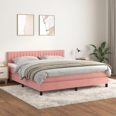Boxspring met matras fluweel roze 160x200 cm