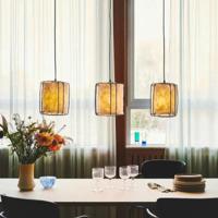 Brede hanglamp eettafel met 3 papieren kappen met E27 fittingen Nordlux Cardine - thumbnail