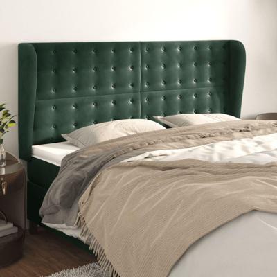 Hoofdbord met randen 163x23x118/128 cm fluweel donkergroen