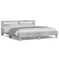 Bedframe met hoofdeinde en LED-licht betongrijs 200x200 cm - thumbnail