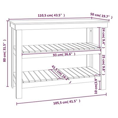 VidaXL Werkbank 110,5x50x80 cm massief grenenhout zwart