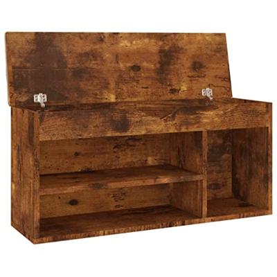 VidaXL Schoenenbank met kussen 104x30x49 cm bewerkt hout gerookt eiken