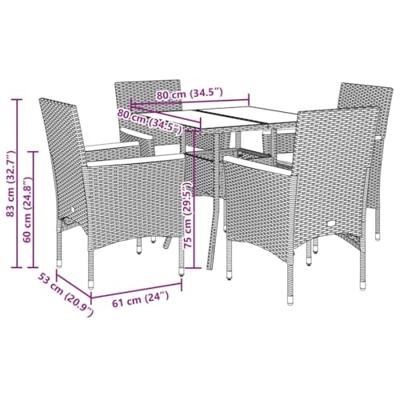 5-delige Tuinset met kussens poly rattan en glas grijs