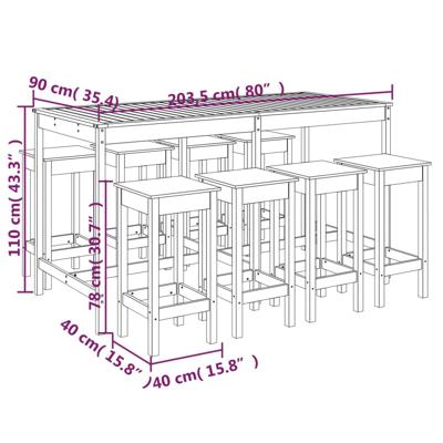 9-delige Tuinbarset massief grenenhout wit - thumbnail