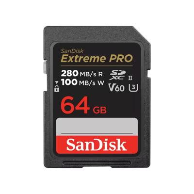 SanDisk Extreme Pro 64GB V60 UHS-II SD Kaart 280/100MB/s