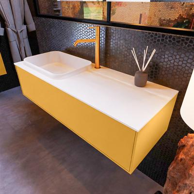 Badkamermeubelset Mondiaz Erin 120 cm met 1 Lade met RIDGE Wastafel Links Talc met 1 kraangat Greeploos Mat Ocher