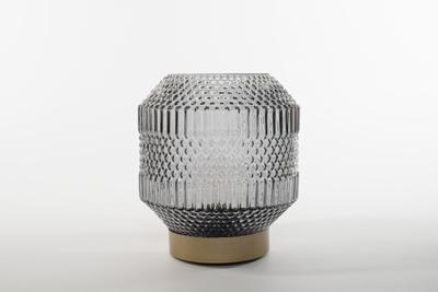 lantern Glass 16 x 17 cm Grey With Golden Base Led Bulb 2 x Anna's Collection - Annas collection