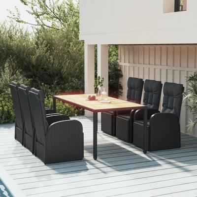 7-delige Tuinset poly rattan en massief acaciahout zwart